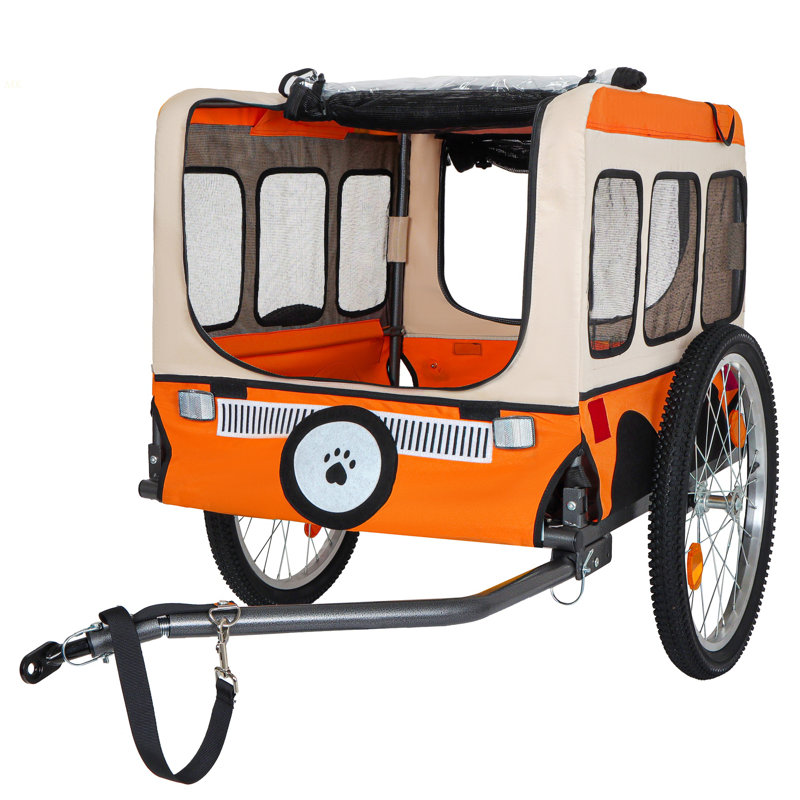 Grande remorque à vélo pliante pour chiens - roues de 20 x 2 1/8 po, structure en acier robuste, conception spacieuse, vélo tout-terrain, jogging et camping, orange