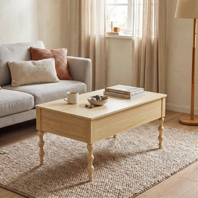 Lift-Top Coffee Table with Hidden Storage - 100cm Wide Oak Effect Wooden Table