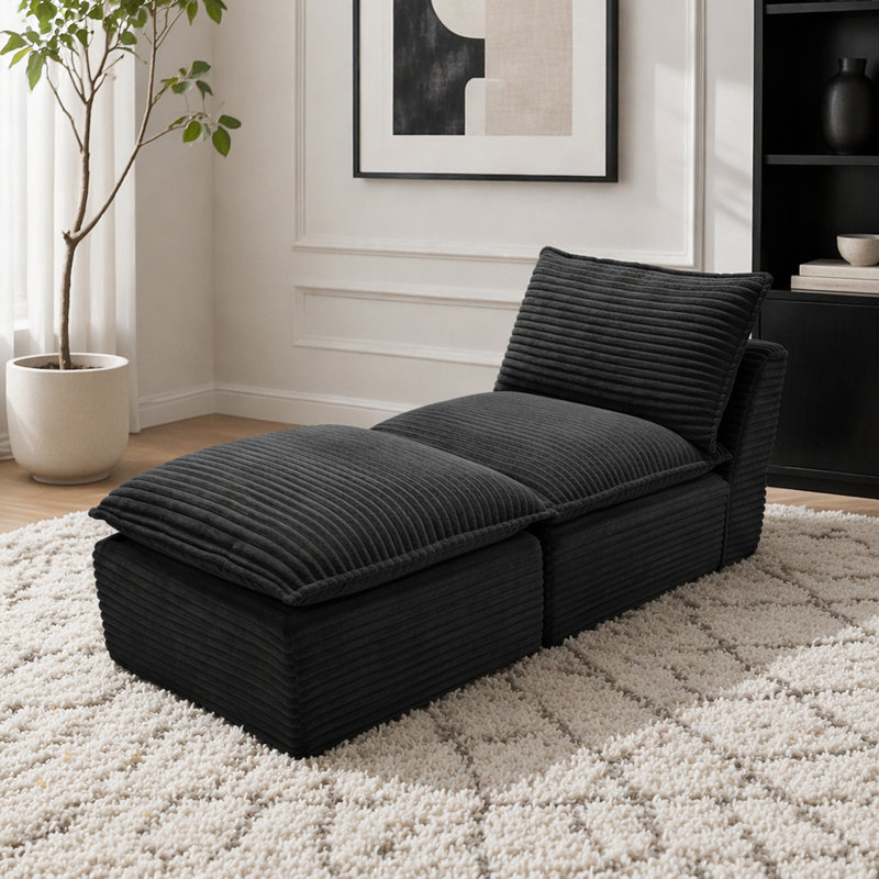 Canapé moderne en velours côtelé, Gris foncé-1Seat-1Ottman