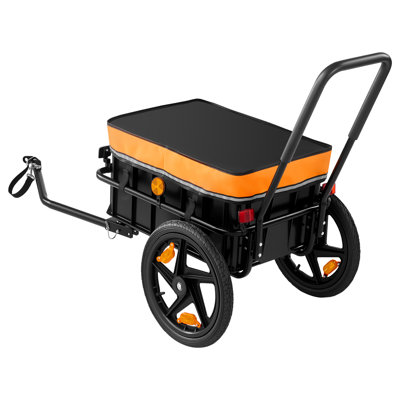 Remorque de cargaison de vélo 100 lb 2-en-1 chariot à vélos durable avec chariot, housse imperméable, roues de 7 po et 16 po, réflecteur, cadre en acier robuste, compatible avec les roues de vélo de 22 à 28 po, idéal pour le transport de biens