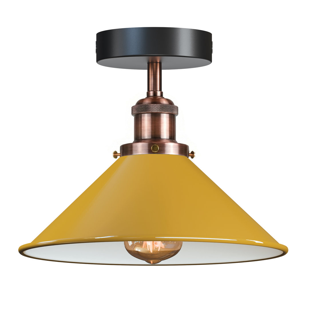 Semi Flush Mount Ceiling Light with 22cm Cone Lampshade Easy Fit Metal E27 Light Fixture for Indoor Rooms, Living, Bedroom, Kitchen Dining with Withou
