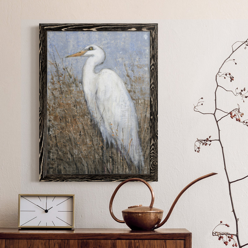 Cadre blanc mat Premium Heron II prêt à accrocher, H 37,5 po x l 27,5 po x P 1 po, Toile encadrée noire, Pas de tapis