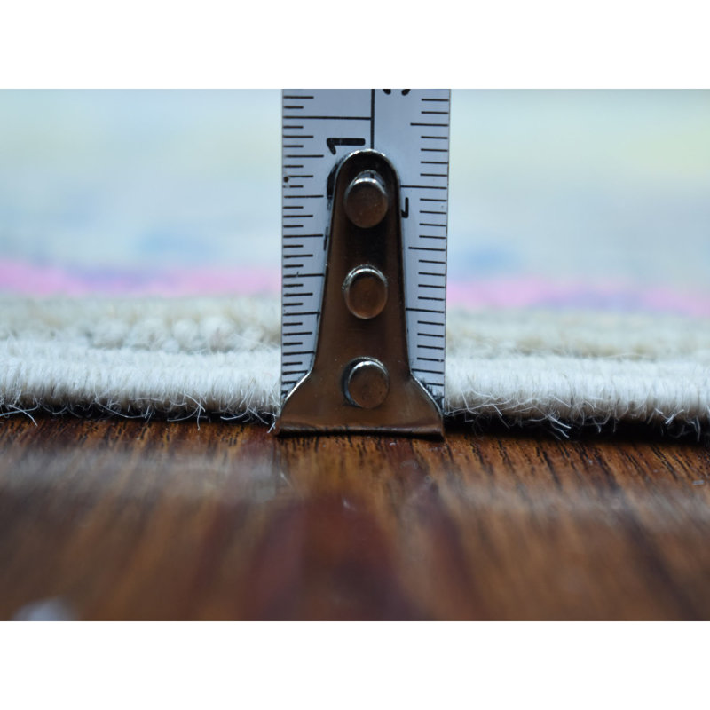 Tapis rose / jaune en laine noué à la main de conception unique 3 pi 3 po x 4 pi 8 po Harpenden