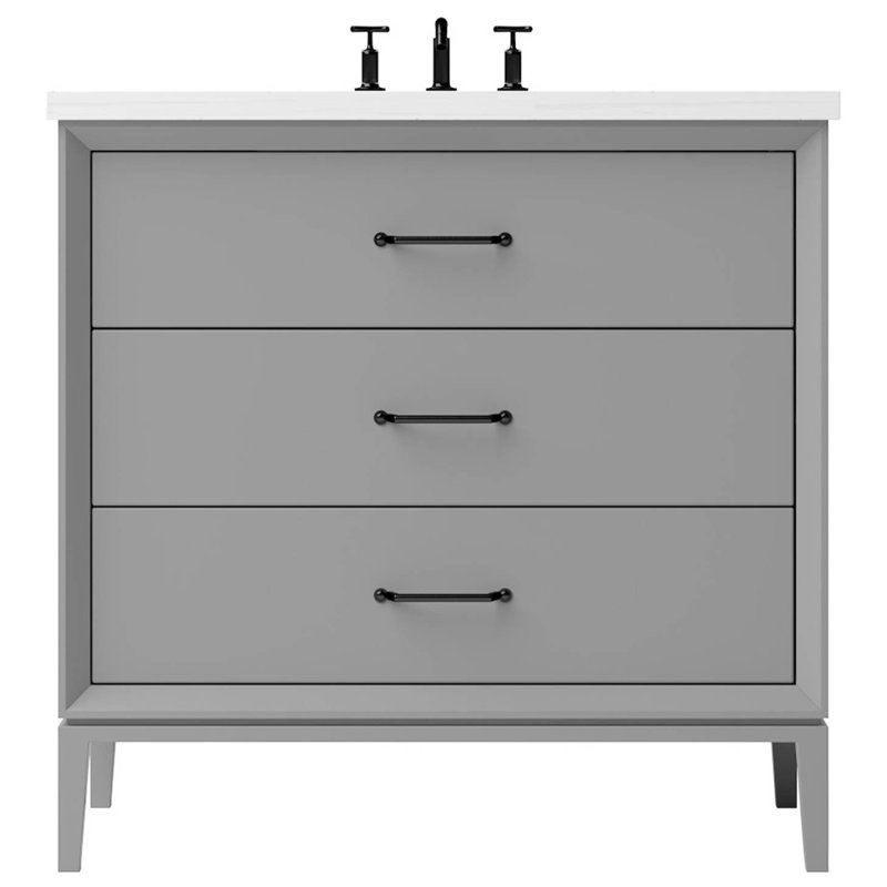 Alexandra Three-Drawer Single Bath Vanity, Platinum Gray, 30", Matte Black