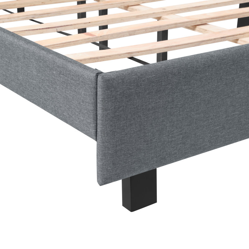 Upholstered Bed Frame with Wingback Tufted Headboard, Gray, Queen