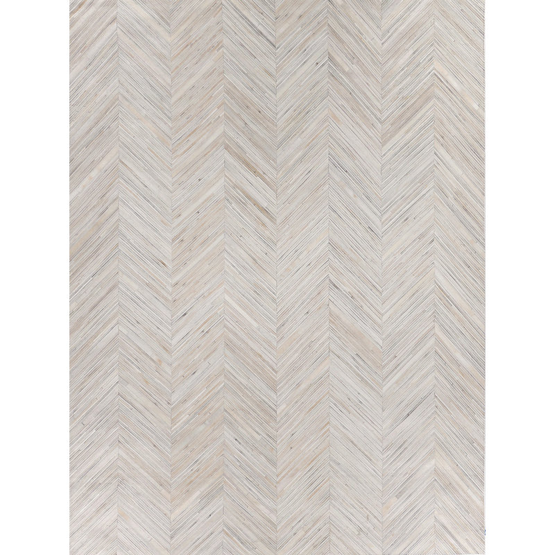Natural Hide Cowhide Chevron Area Rug in Silver, Rectangle 8' x 11'