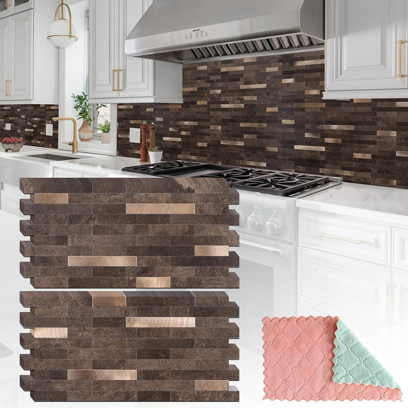20 Sheets  Dark Brown with Metal Gold Look Stick Tile