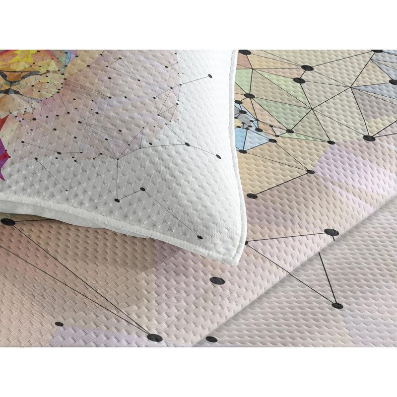 Eclectic Polyester Geometric Shapes Coverlet, King Bedspread + 2 Shams