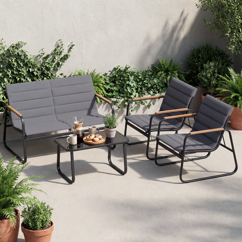 4 Pieces Patio Conversation Set Garden Table Chairs Furniture Set