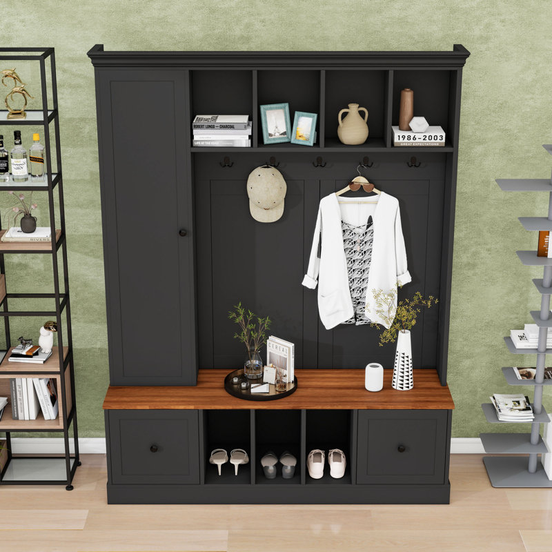 Arbre d'entrée avec banc, crochets et armoire réglable, Black