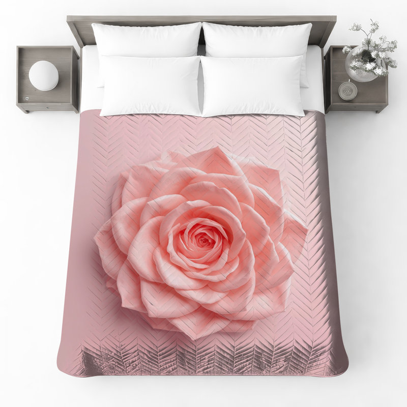 Couvre-lit matelassé rose rose, Très grand lit