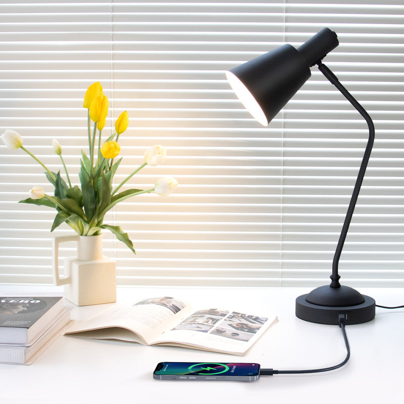 Lampe de bureau 22 "à interrupteur tactile doré noir avec port USB, Noir