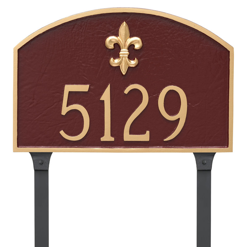 Plaque d'adresse sur 1 ligne Fleur de Lis, Chocolat / or, Oui