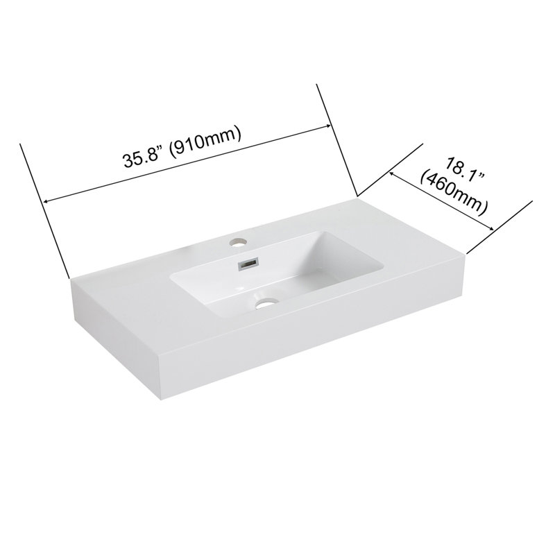 Integrated Solid Surface Basin WITHOUT Drain And Faucet, Glossy White Color