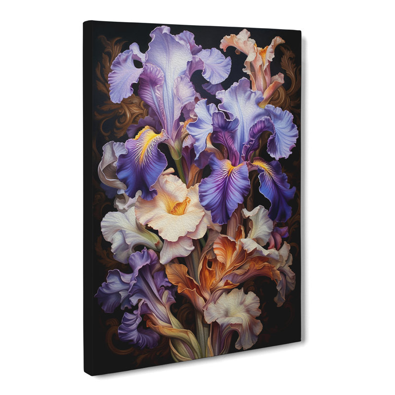 Iris Flower Rococo - Single Picture Frame Art Prints - Wrapped Canvas, 50cm H x 35cm W x 3cm D