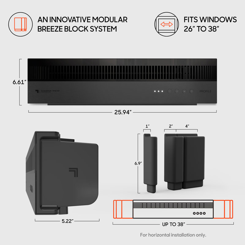 Sharper Image Profile Window Fan With 3 Speeds, Reversible Exhaust Mode, Weather Resistant, Matte Black