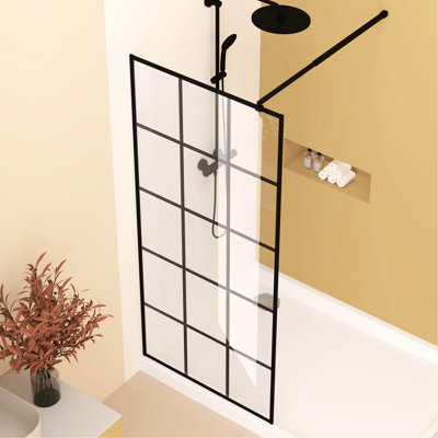 Écran de douche en verre noir mat encadré de 34 po de largeur x 72 po de hauteur, 1/4 po de 6 mm de soie - impression de verre trempé, cadre en aluminium, installation réversible, résistance à l'eau supérieure pour la salle de bain, design américain