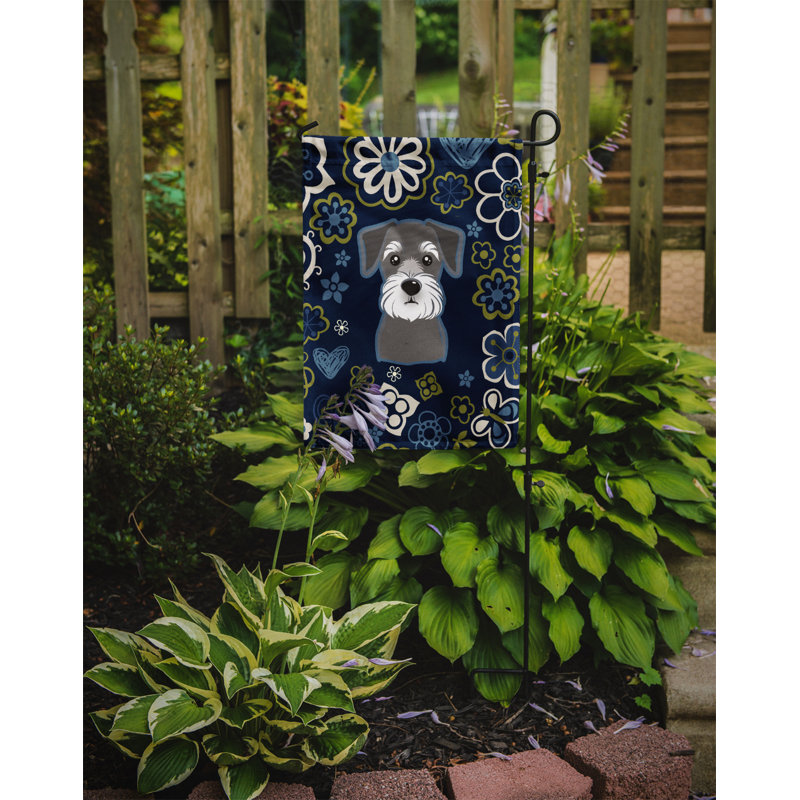 Terrier en fleurs à 2 côtés en polyester 15 x 11,5 po drapeau de jardin, Schnauzer (bleu)