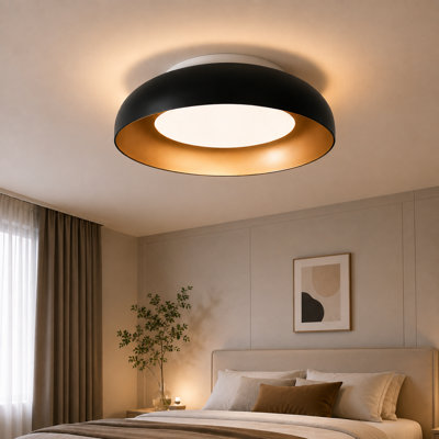 Plafonnier encastré moderne à DEL de 18,9 po de style moderne avec bol évasé noir et décoration intérieure or rose, température de couleur de 5 CCT sélectionnable, grand plafonnier à profil bas