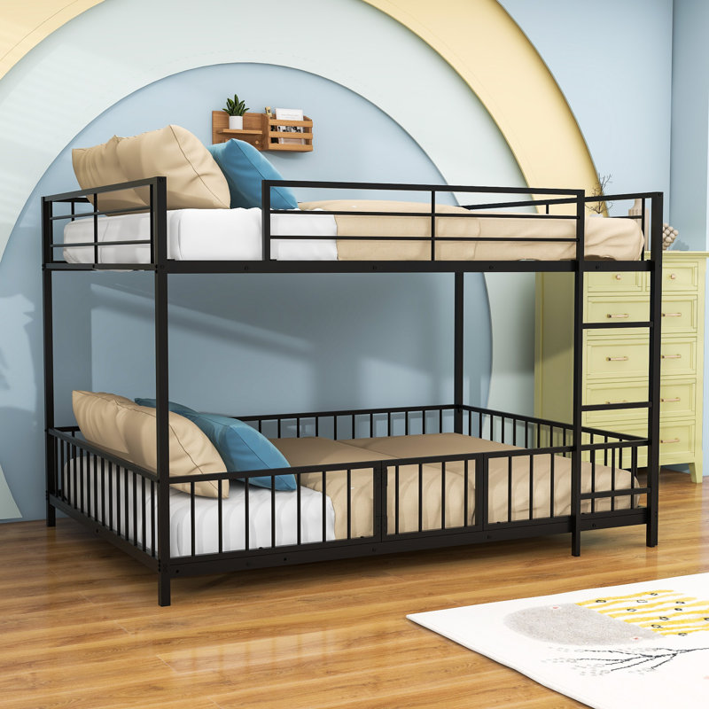 Lit superposé double au-dessus de double avec glissière et garde-corps, conception mezzanine convertible, Noir