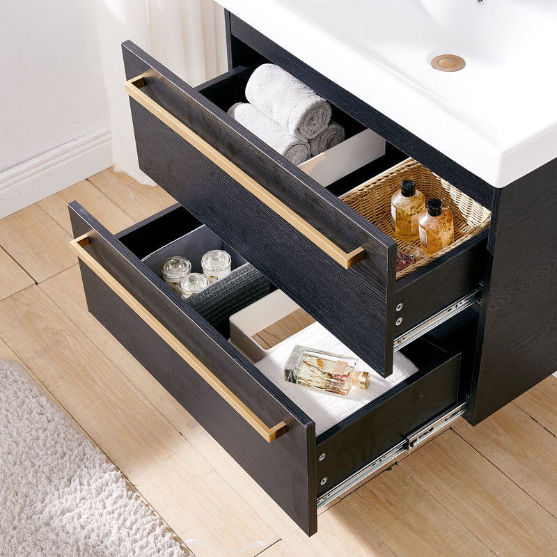  30" Modern Black Floating Bathroom Vanity With Sink