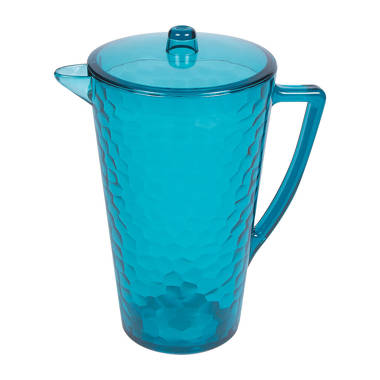 Sterilite 2 Qt Round Pitcher, Spout and Handle for Easy Pouring of Water or  Juice, Plastic, Dishwasher Safe, Plastic, Clear with Teal Lid, 12-Pack