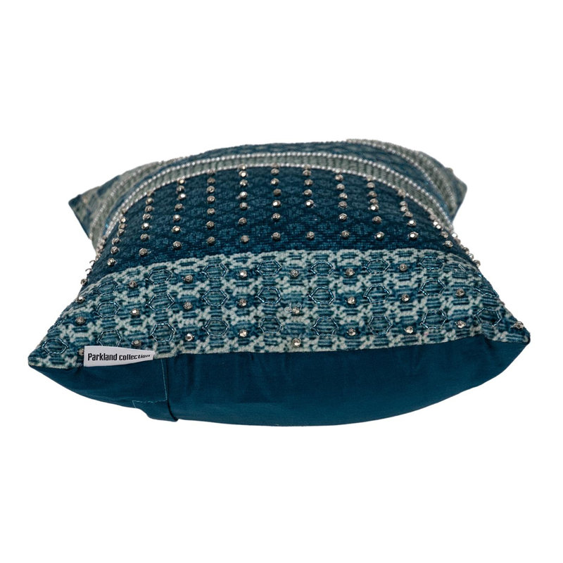 Blue And Aqua Beaded Embroidered Decorative Throw Pillow