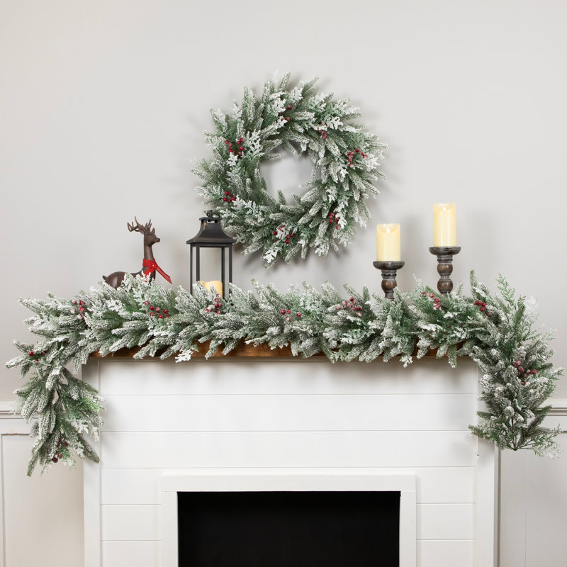 Real Touch Flocked Wind River Fir With Berries Artificial Christmas Garland - 7' X 12" - Unlit