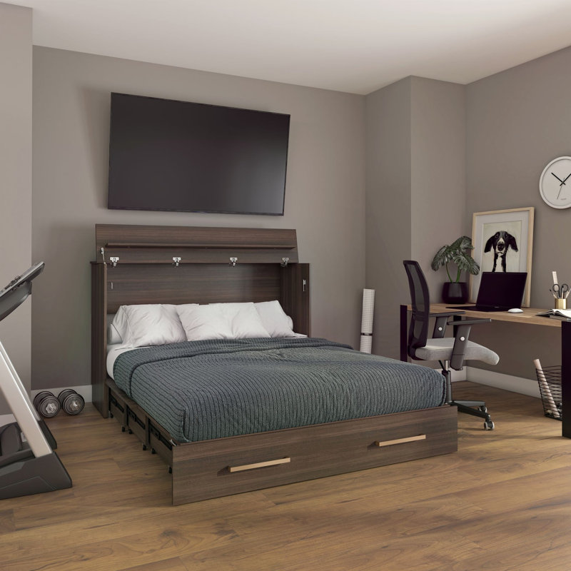 TRIADE Cabinet Bed – Space-Saving Murphy Design with Fold-Out Queen Bed and Mattress Included – Multiple Finish Options