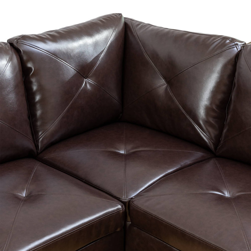 Glennia Faux Leather L-Shaped Sectional, Brown Faux Leather, Left Hand Facing