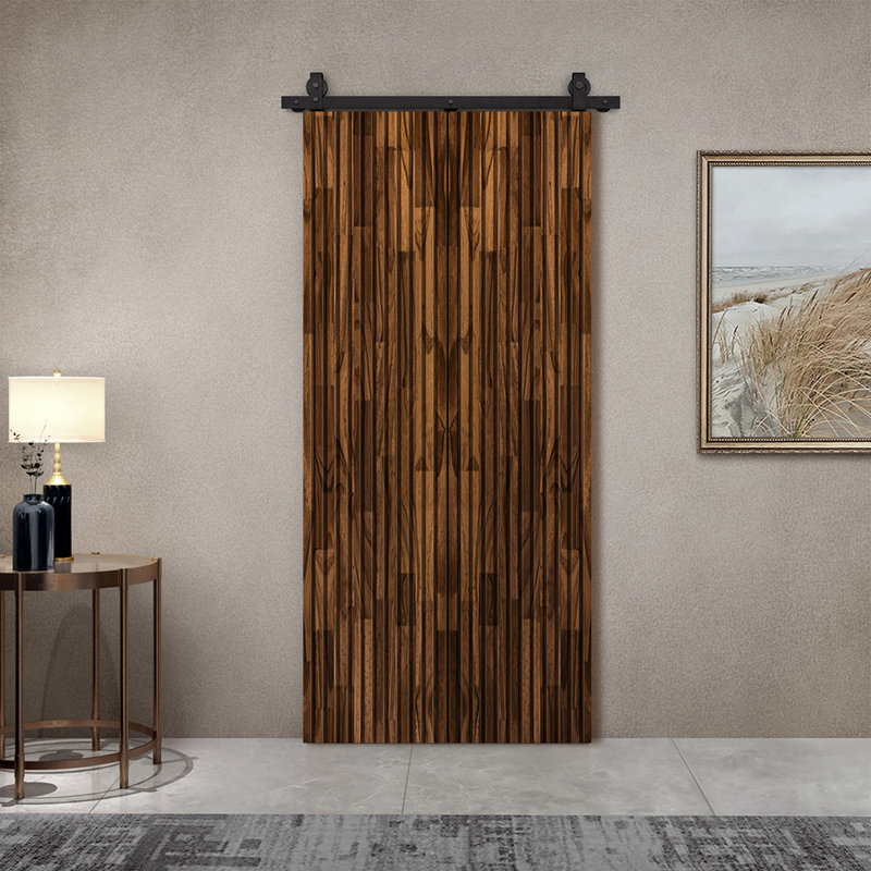 Porte de grange pliante en bois de pin teinté Japanese Series avec quincaillerie coulissante, 36 po x 84 po, Noyer