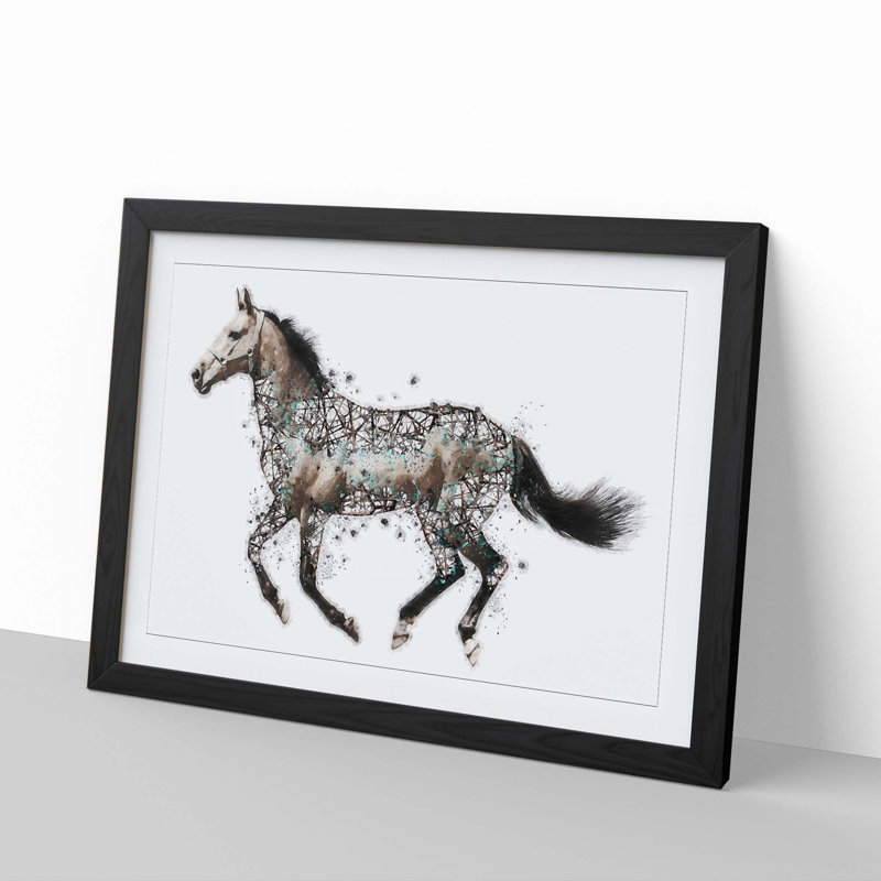 Horse Deconstructed in Abstract - Picture Frame Painting Print, Black Framed, 27cm H x 36cm W x 2cm D