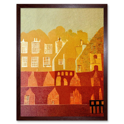 Vintage Folk Art Midcentury Cityscape Abstract - Print