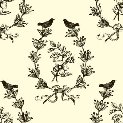Panneau de papier peint à peler et coller L 18,75 pi x l 25 po Black Birds and Flowers