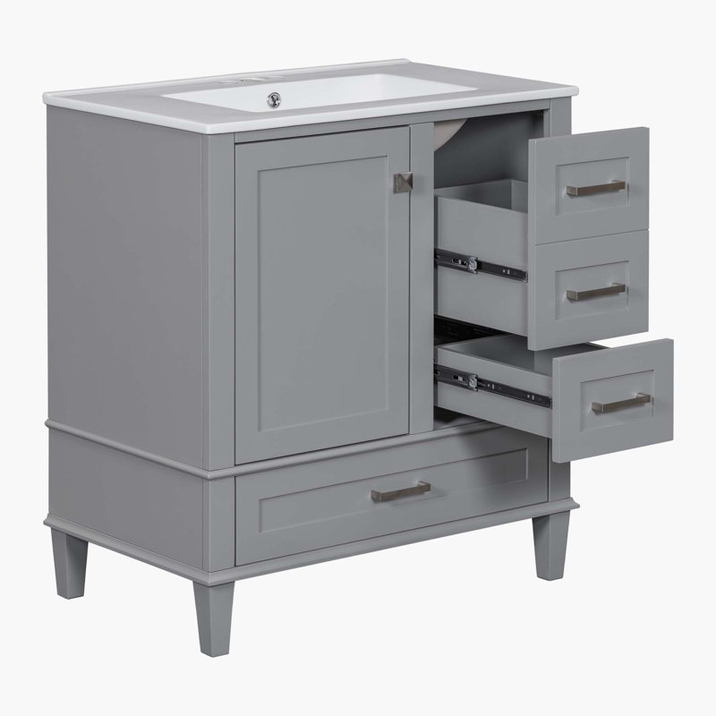Ensemble de meuble-lavabo moderne 30 po avec meuble-lavabo 30 po, Gris / argent