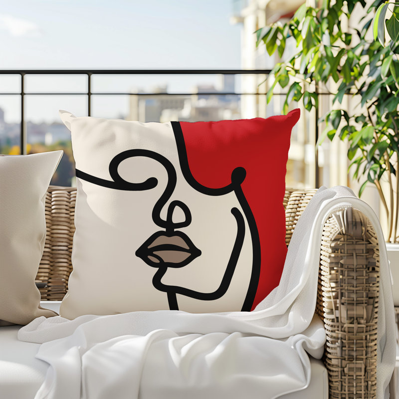 Oreiller carré réversible intérieur / extérieur Vie Abstract, H 15 po x l 15 po, Rouge