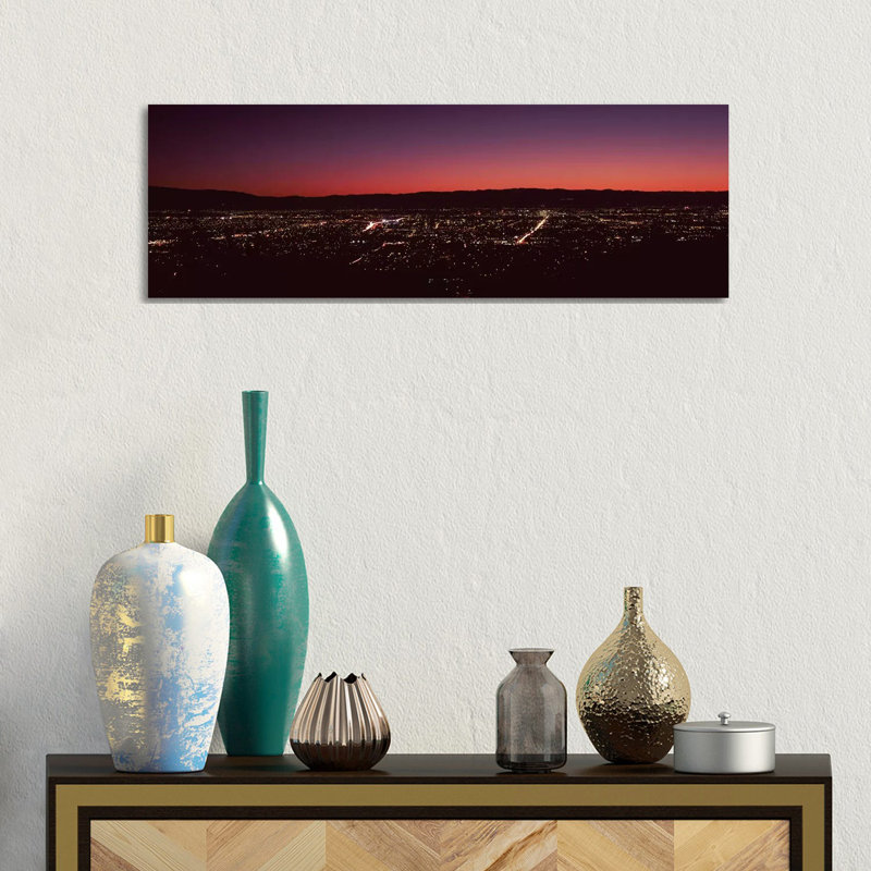 City Lit Up At Dusk, Silicon Valley, San Jose, Santa Clara County, San Francisco Bay, California, USA - Wrapped Canvas Panoramic Print