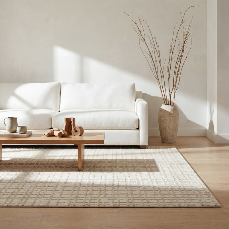  Tapis lavable à carreaux Lirielle, Rectangle 3' x 5', Ivoire ivoire