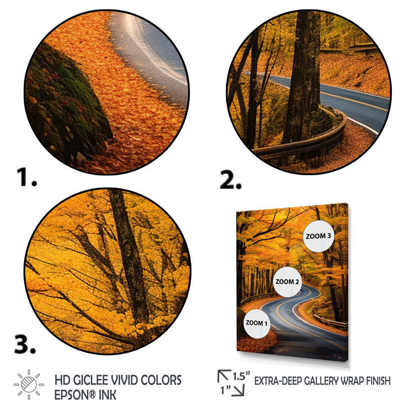 Passerelle, route d'automne dans la forêt I, Cadre simple noir, H 20 po x l 12 po x P 1 po