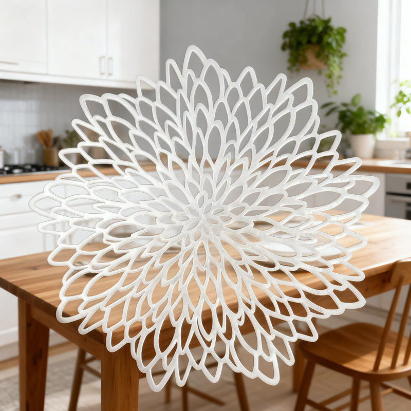 Ensemble de 12 napperons en vinyle argenté à motif floral, Argent argent