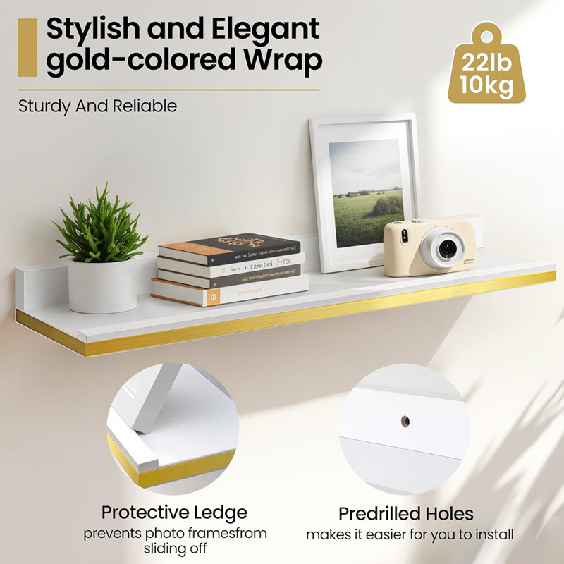 Floating Shelves For Wall With Ledge,White And Gold Picture Ledg...