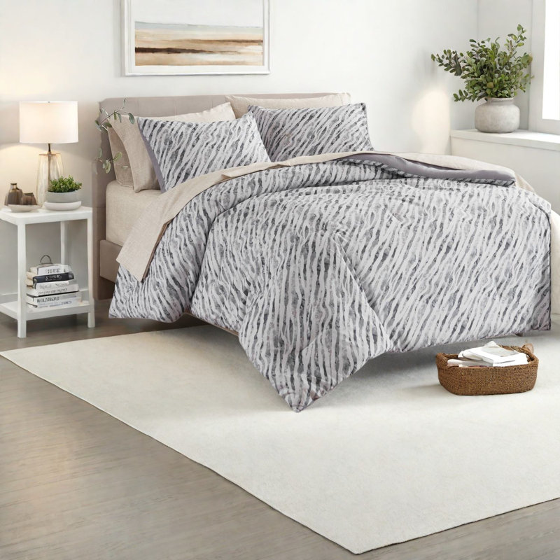 De literie pour grand lit deux pièces, ensemble d'édredon en polyester gris pour chambre à coucher moderne