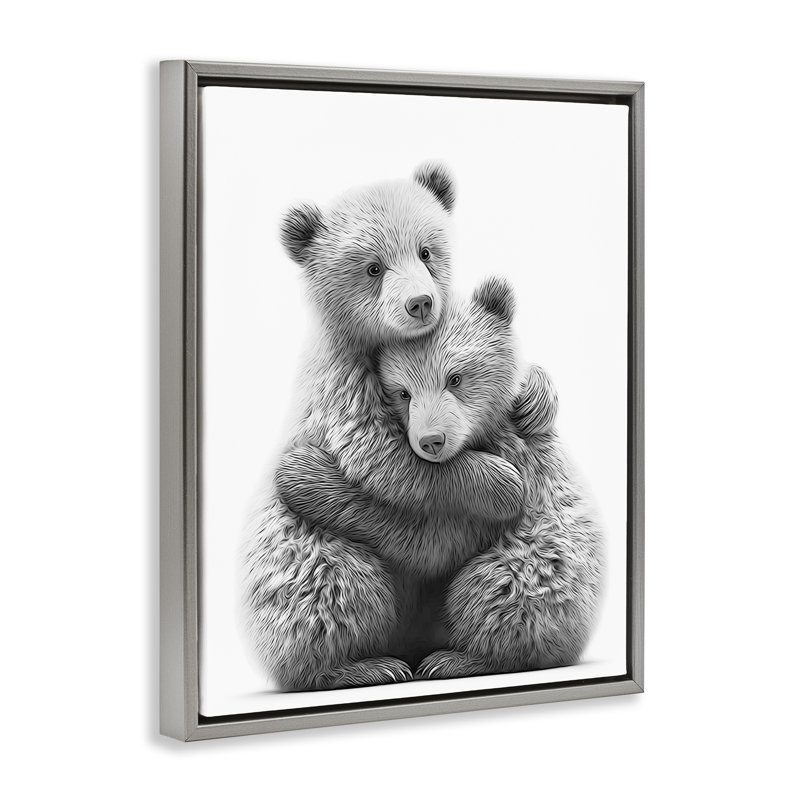 «Two Hugling Bears», art mural encadré par Annalisa Latella, Cadre flottant gris lustré, H 31 po x l 25 po
