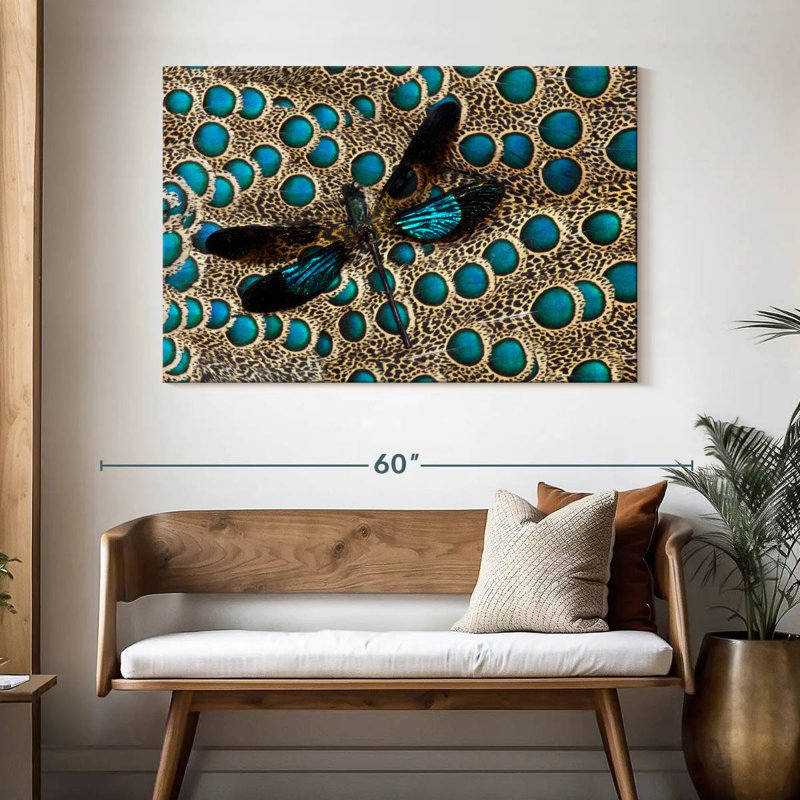 Brampt Dragonfly On Peacock Feather, 32" H x 48" W
