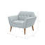 Fauteuil moderne avec pieds à finition pacane, siège à boutons, revêtement bleu avec dossier en bois massif, l 37 po x P 29,5 po
