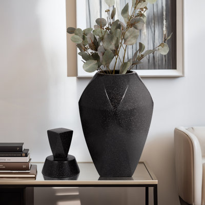 Modern Ceramic Jar with Removeable Lid for Home Decor – Versatile Faceted Design Accent Decor for Table Decor and Flower Vase Centerpiece