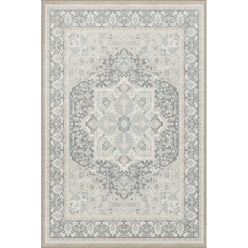 Framed Starry Gray Patterned Washable Woven Base Carpet, Rectangle 3'4" x 5'