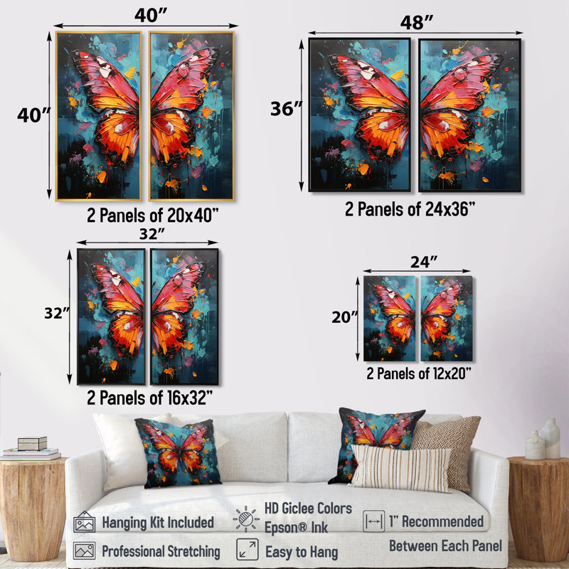 Bold Pop Colors Infuse Butterflies With Energy - Grand papillon, reproduction d'art sur toile, H 40 po x l 40 po, Noir