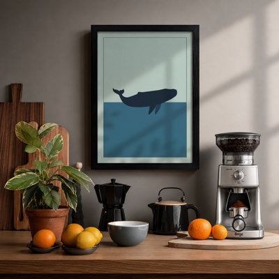 Whale in Open Water Minimalist - Framed Print