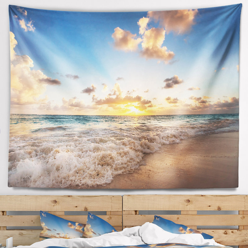 Tapisserie de mer en soleil de mer d’caraïbes et suspension murale, H 78 po x l 92 po
